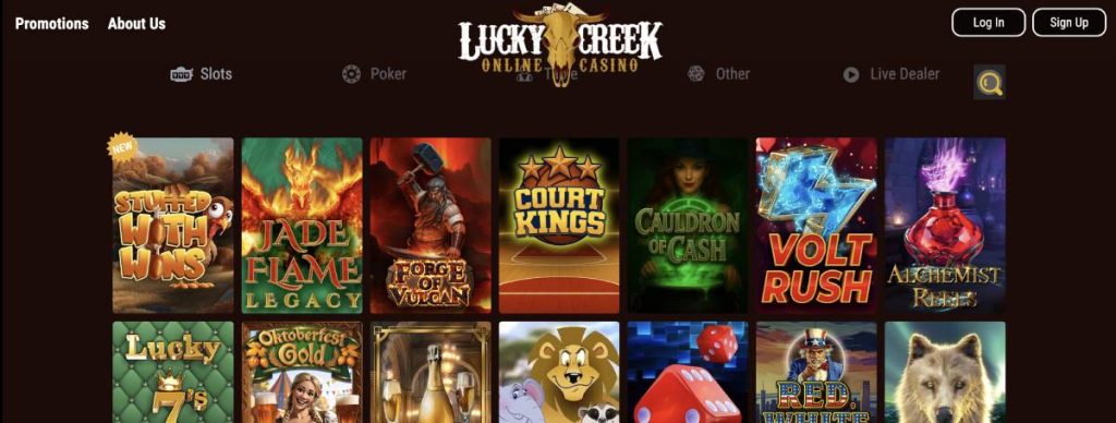 Lucky Creek retro-style casino online NY offering bonuses and themed slots